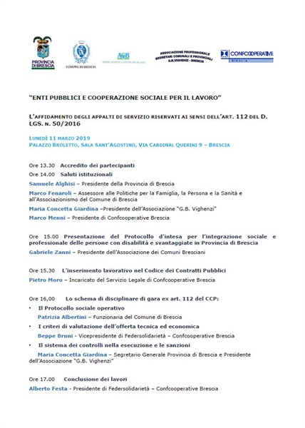 ENTI PUBBLICI E COOPERAZIONE SOCIALE PER IL LAVORO